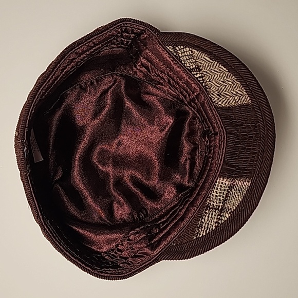 Billabong Hat Cap Newsboy Houndstooth Chevron Plaid Corduroy Wool Brown Lined - Picture 12 of 12
